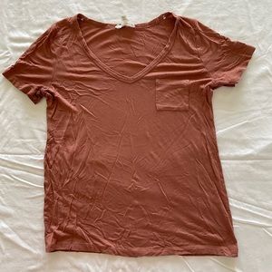 Forever 21 Orange/Brown Lightweight Short Sleeve T-shirt with Front Pocket